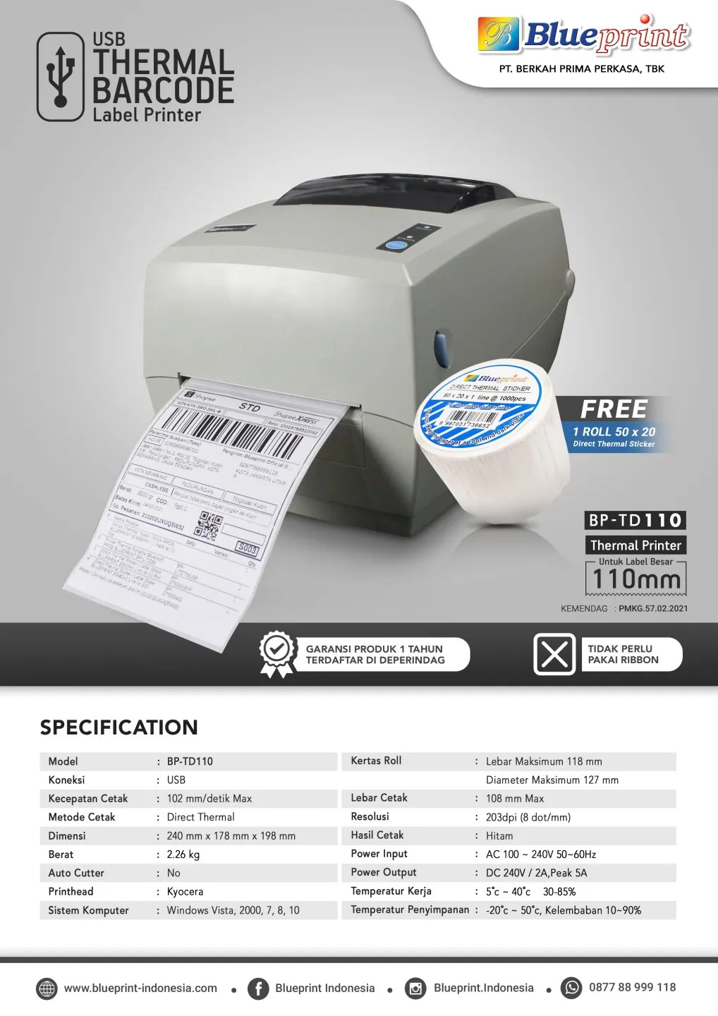 Printer Label Barcode Resi Blueprint Bp Td Usb Berita