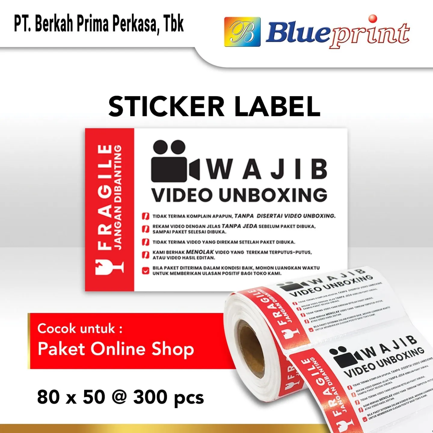 Label Sticker Unboxing Fragile Blueprint X Mm Isi Stiker