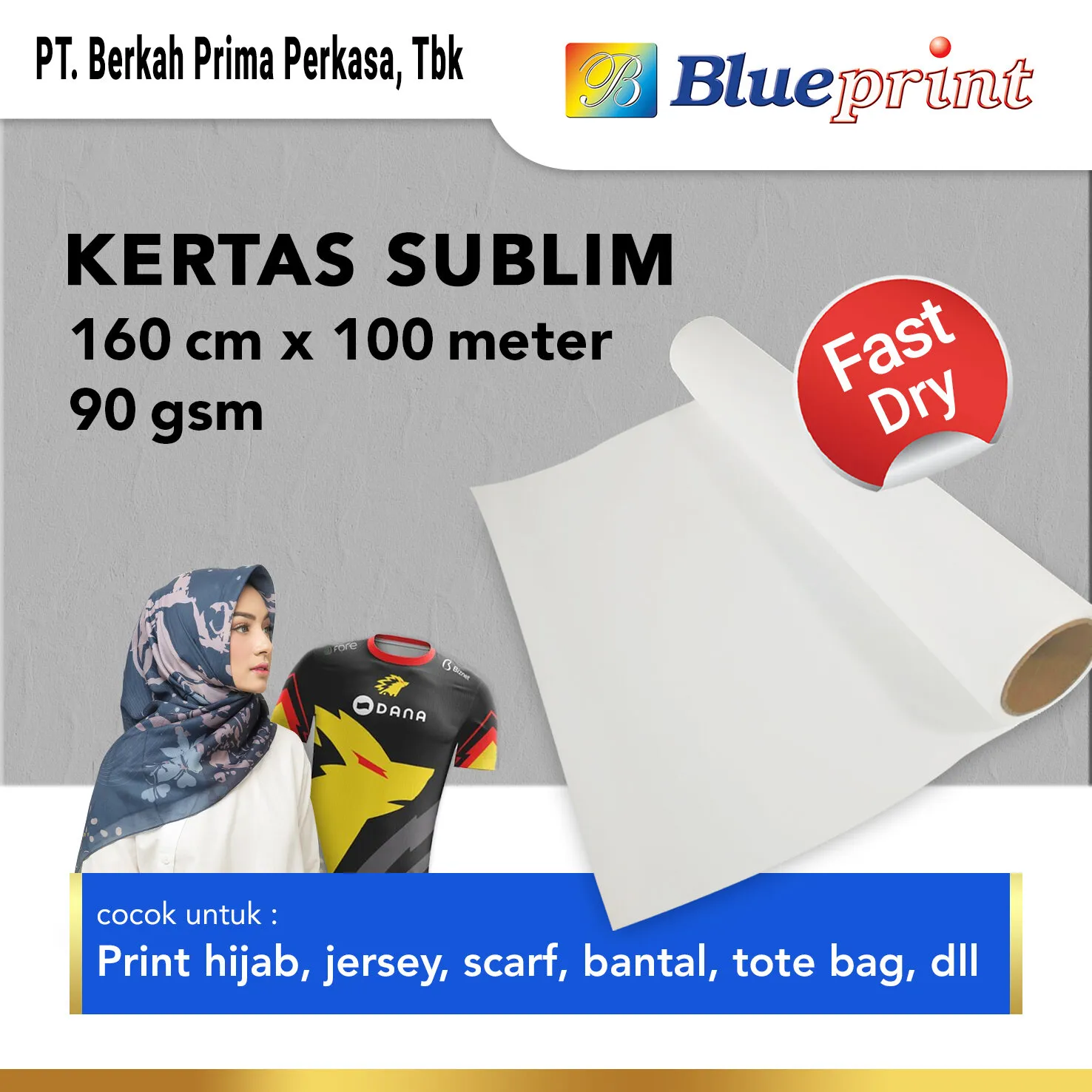 Kertas Sublim Roll Blueprint 160 X 100 Meter Sublimation Paper 90 Gsm