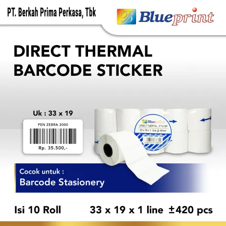 Sticker Label Portable<br> Direct Thermal Sticker Portable 33 x 19 Kertas Label Stiker BLUEPRINT  33x19 mm 1 Line  10 Roll ~item/2024/10/30/bp dts33191p slide 1